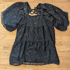 Oversized Black & Gold Starry Dress Women's 16